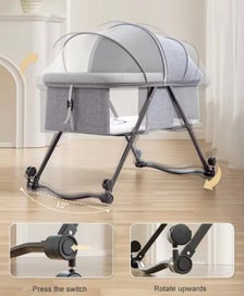 Listing 4 of 13 for Luna Portable Compact Folding Baby Bassinet with Canopy and Locking Wheels