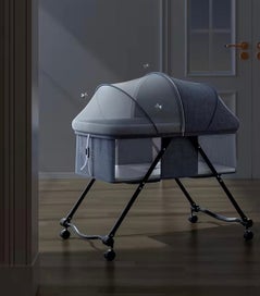 Listing 7 of 13 for Luna Portable Compact Folding Baby Bassinet with Canopy and Locking Wheels