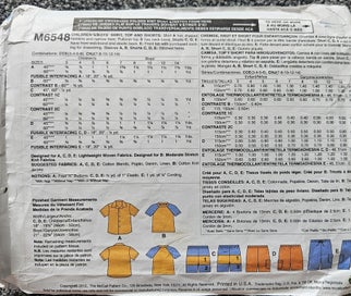 Listing 2 of 2 for McCALL'S 6548, CHILDREN 'S/BOYS' SHIRT, TOP AND SHORTS, SIZE 7,8,10,12,14