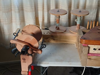 Listing 2 of 2 for Ashford's Kiwi wheel, " Super Flyer" 3 bobbins feed reducer and bobbins stand