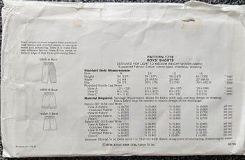 Listing 2 of 2 for KWIK SEW 1718, BOYS' SHORTS, SIZE 8,10,12,14