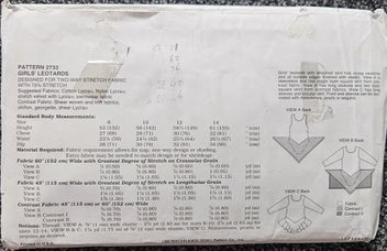 Listing 2 of 2 for KWIK SEW 2733, GIRLS' LEOTARDS, SIZE 8,10,12,14