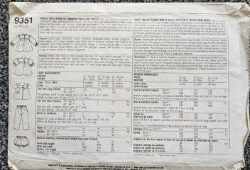 Listing 2 of 2 for SIMPLICITY 9351, BABIES ' TOPS, APRON OR SUNDRESS, PANTS AND PANTIES, SIX MONTH