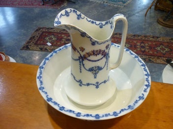 Listing 2 of 10 for BLUE & WHITE WASH JUG & BOWL H&K ENGLAND C1930'S.