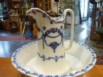 Listing 4 of 10 for BLUE & WHITE WASH JUG & BOWL H&K ENGLAND C1930'S.