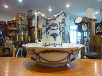 Listing 10 of 10 for BLUE & WHITE WASH JUG & BOWL H&K ENGLAND C1930'S.