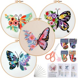 Listing 1 of 7 for 4 Pack Butterfly Flower Pattern Embroidery Kit for Beginners, Cross Stitch