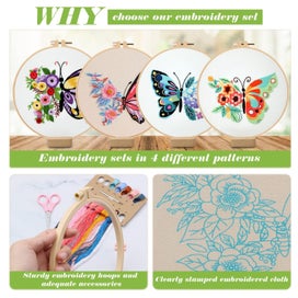 Listing 3 of 7 for 4 Pack Butterfly Flower Pattern Embroidery Kit for Beginners, Cross Stitch