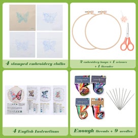 Listing 7 of 7 for 4 Pack Butterfly Flower Pattern Embroidery Kit for Beginners, Cross Stitch