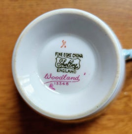 Listing 3 of 3 for Shelley “Woodland” Teacup Trio — Ripon Shape — Gold Trim