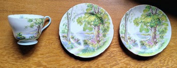 Listing 2 of 3 for Shelley “Woodland” Teacup Trio — Ripon Shape — Gold Trim