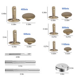 Listing 4 of 5 for 340 Sets Leather Rivets Kit, 5 Size Double Cap Rivets with 4pcs Leather Too
