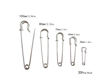 Listing 3 of 10 for 30 Pcs/Set Large Metal Safety Pins Silver Color Pins For Jewelry Crafts DIY