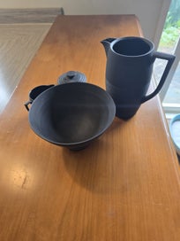 Listing 2 of 3 for Keith Murray for Wedgwood – Black Matt Jug, Bowl & Small Pourer, c.1930s