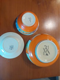 Listing 2 of 2 for Clarice Cliff – Fantasque Pattern, Two Hand Painted Bowls and Plate, c.1930s
