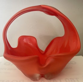 Listing 4 of 5 for Mid-Century Murano-Style Red Art Glass Basket – Hand-Blown Sculptural (22cm)