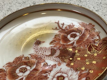 Listing 6 of 6 for 2xVINTAGE JAPANESE Kutani Eggshell Porcelain Dishes Hand painted/Gold Guilt