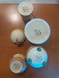 Listing 2 of 2 for Clarice Cliff Bizarre Crocus Group – Milk Jug, Beehive and Bowls (4 Pieces)