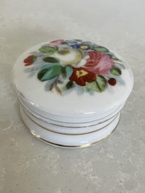 Listing 4 of 16 for Antique Cream/Paste/Ointment Pot with Handpainted Lid