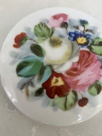 Listing 16 of 16 for Antique Cream/Paste/Ointment Pot with Handpainted Lid