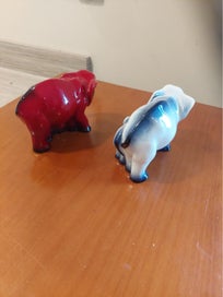 Listing 2 of 3 for Royal Doulton Elephant Figurines – Pair, Flambé Red & Blue