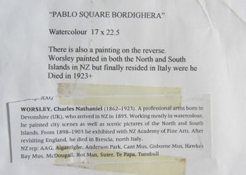 Listing 7 of 7 for CHARLES. N. WORSLEY "PIAZZA DEL POPOLO BORDIGHERA" ITALY WATERCOLOUR X 2