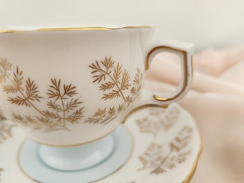 Listing 2 of 9 for ** Vintage Colclough Pale Blue & Gold Guilding Filigree leaves Trio Bone China *