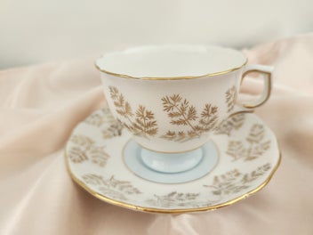 Listing 3 of 9 for ** Vintage Colclough Pale Blue & Gold Guilding Filigree leaves Trio Bone China *