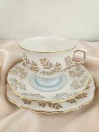 Listing 6 of 9 for ** Vintage Colclough Pale Blue & Gold Guilding Filigree leaves Trio Bone China *