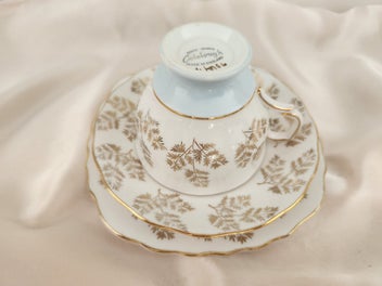Listing 9 of 9 for ** Vintage Colclough Pale Blue & Gold Guilding Filigree leaves Trio Bone China *