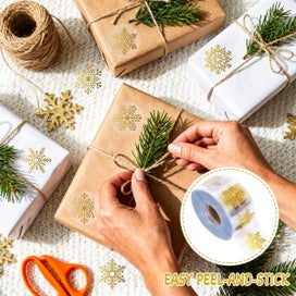 Listing 2 of 6 for Christmas Stickers Snowflake Stickers Gold Foil Round Adhesive Label Sticke