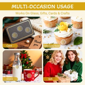 Listing 4 of 6 for Christmas Stickers Snowflake Stickers Gold Foil Round Adhesive Label Sticke