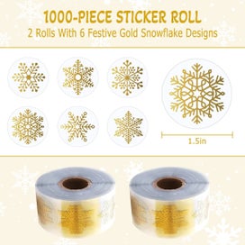 Listing 6 of 6 for Christmas Stickers Snowflake Stickers Gold Foil Round Adhesive Label Sticke