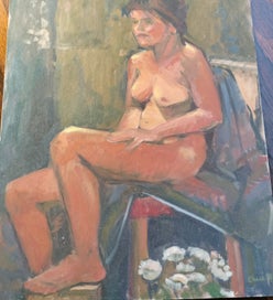 Listing 3 of 7 for Original Painting of a Seated Nude Female Figure