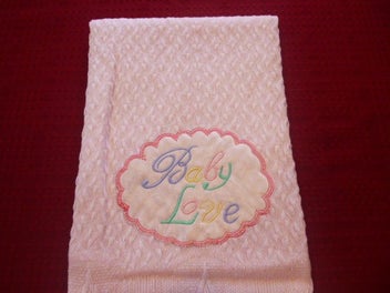 Listing 2 of 3 for BEAUTIFUL NEW PINK SHAWL with " BABY LOVE " EMBROIDERY