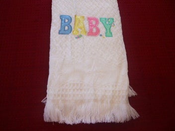 Listing 3 of 3 for BEAUTIFUL NEW WHITE SHAWL with " BABY " EMBROIDERY
