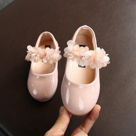 Listing 2 of 5 for Girls PU Glitter Flats Shoes Low Heel Princess Flower Wedding Party Dress Sho
