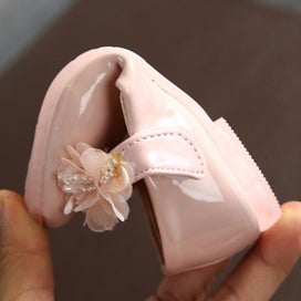 Listing 4 of 5 for Girls PU Glitter Flats Shoes Low Heel Princess Flower Wedding Party Dress Sho