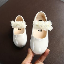 Listing 2 of 3 for Girls PU Glitter Flats Shoes Low Heel Princess Flower Wedding Party Dress Sho