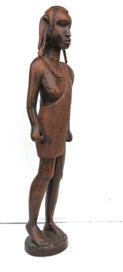 Listing 3 of 11 for Vintage Hand Carved African Wood Sculpted Warrior, Imposing Sculpture 48cm tall