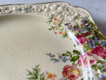 Listing 6 of 7 for Crown Ducal “Florentine” Square Plate – Embossed Floral, 21.5 cm