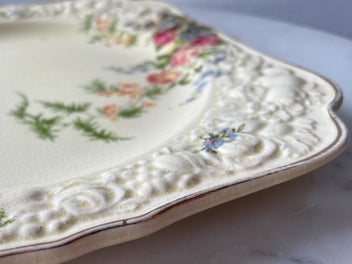 Listing 7 of 7 for Crown Ducal “Florentine” Square Plate – Embossed Floral, 21.5 cm