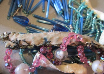 Listing 6 of 10 for Two Remnants of Very Vintage Beaded Glass Trim & Large Bullion Work Tassle