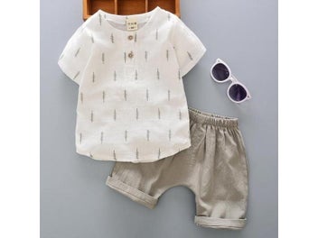 Listing 4 of 11 for Summer Toddler Baby Boy Set Kids Boys Clothes Sets Cotton Linen Print Short