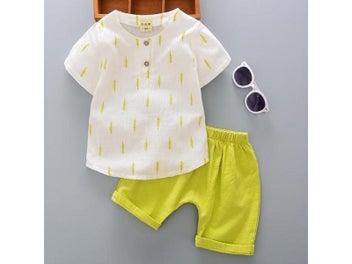 Listing 5 of 11 for Summer Toddler Baby Boy Set Kids Boys Clothes Sets Cotton Linen Print Short