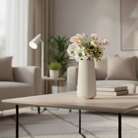 Listing 2 of 5 for ANYDECO Flower Vase White Large Ribbed Nordic Style Pot Living Room Decor