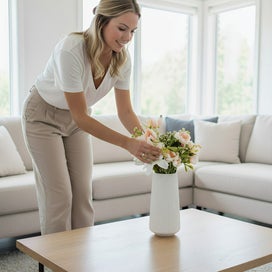 Listing 3 of 5 for ANYDECO Flower Vase White Large Ribbed Nordic Style Pot Living Room Decor