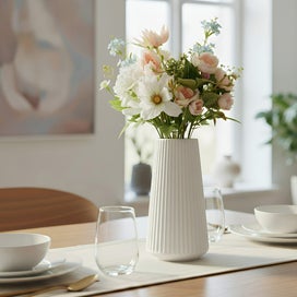 Listing 5 of 5 for ANYDECO Flower Vase White Large Ribbed Nordic Style Pot Living Room Decor