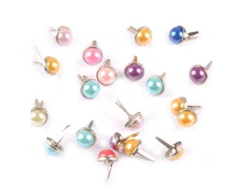 Listing 4 of 7 for Mix Color Pearl Fastener Brad For Scrapbook Embellishments Metal Craft Brads