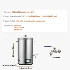 Listing 7 of 12 for Stainless Steel Home Brew Kettle Set 8Gal Beer Stock Pot with Accessories